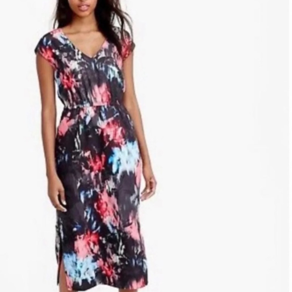J.Crew black silky floral midi dress 00